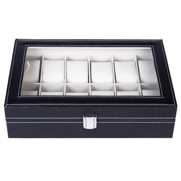 12-Compartment Leather Watch Storage Box – Elegant & Compact Organizer (Free U.S. Shipping)