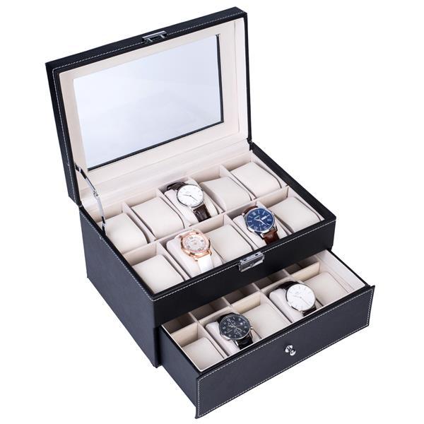 20-Compartment Dual-Layer Wooden Watch Storage Box – Elegant & Practical Organizer (Free U.S. Shipping)