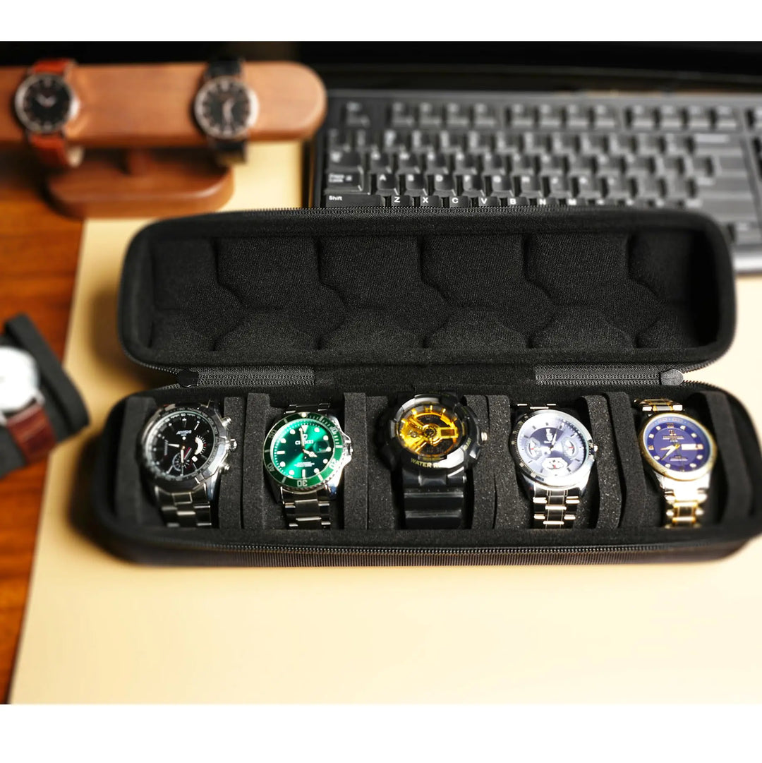 SAFEBUDDY 5-Slot Watch Travel Case – Compact & Protective Storage for Timepieces