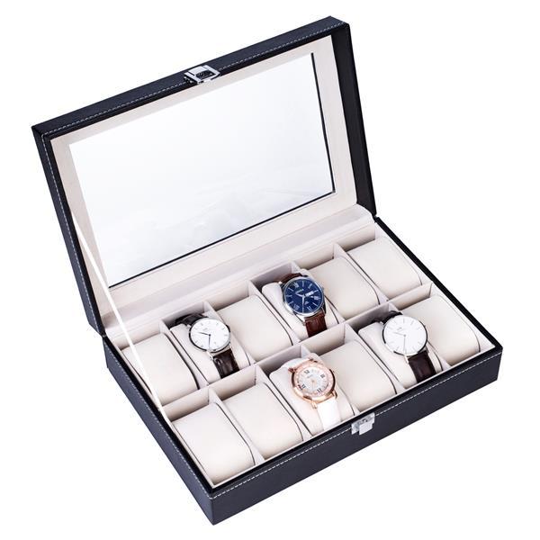 12-Compartment Leather Watch Storage Box – Elegant & Compact Organizer (Free U.S. Shipping)